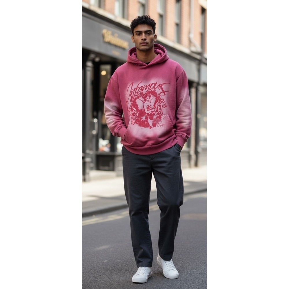 Boohoo man Oversized Pink Hoodie Mens Medium‎ Graffiti Street Art Hip Hop Rap